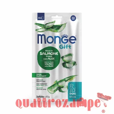Monge Gift 3 Stick Skin Support Salmone Aloe Vera 45 gr Snack Per Cani