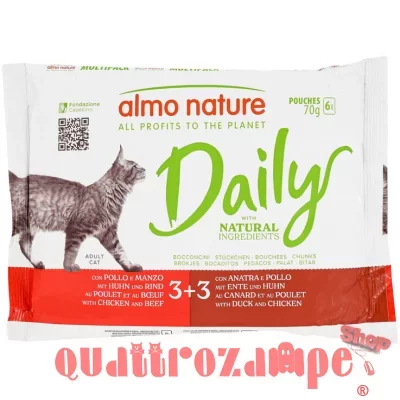 Almo Nature Daily Multipack Pollo Manzo e Pollo Anatra 6 x 70 gr Bustine Umido Per Gatti