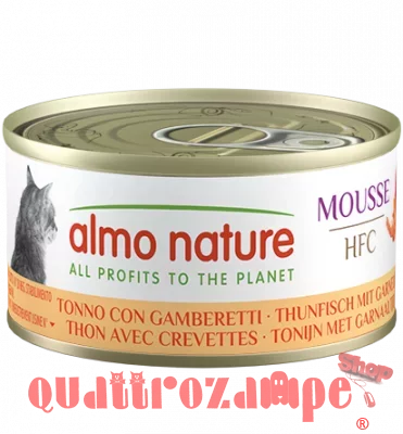 Almo Nature Hfc Mousse Tonno Con Gamberetti 70 gr Scatoletta Per Gatti