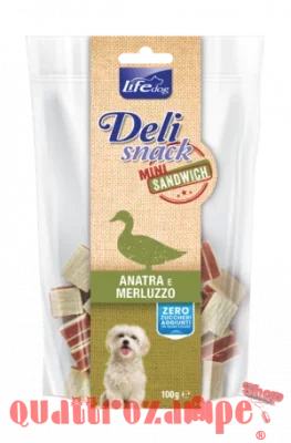 Life Dog Snack Delisnack Mini Sandwich Anatra Merluzzo 100 gr