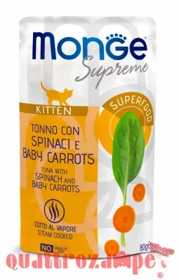 Monge Supreme Kitten Tonno Spinaci Baby Carrots 80 gr Bustina Gattini