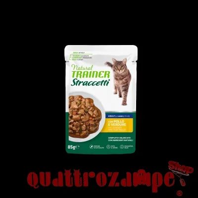 Natural Trainer Straccetti Adult Pollo Con Verdure 85 gr Bustina Umido Per Gatti