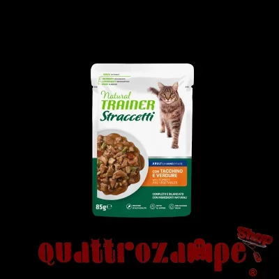 Natural Trainer Straccetti Adult Tacchino Con Verdure 85 gr Bustina Umido Per Gatti