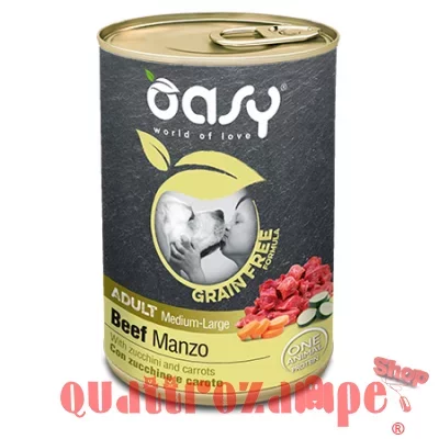 Oasy Dog Grain Free Adult Medium Large Manzo 400 Gr Barattolo Umido Cane