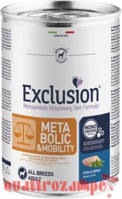 Exclusion Diet Metabolic Mobility Maiale e Fibre 400 gr Barattolo Umido Per Cane