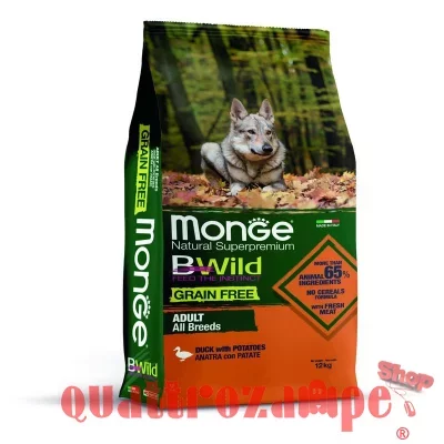 Monge Bwild Grain Free All Breeds Adult Anatra e Patate 12 kg Per Cani