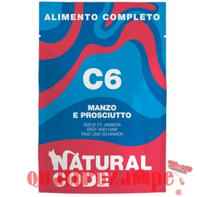 Natural Code C6 Manzo Prosciutto 70 gr Cibo Umido Completo Per Gatti