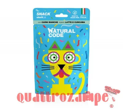 Natural Code Snack Cat Steril Grain Free Carni Bianche Latte Curcuma 60 gr