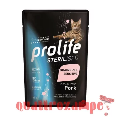 PROLIFE Cat Veterinary Diet Sterilised Sensitive Maiale e Patate 85 gr Pork Umido Gatto