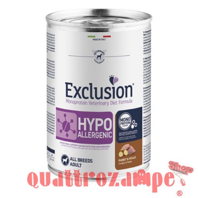 EXCLUSION HYPOALLERGENIC DIET PER CANI CON CONIGLIO E PATATE MEDIUM LARGE  BREED SACCO 12 KG - Alterfarma